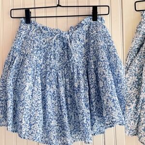 American Eagle Blue Floral Smocked Mini Skirt Tiered Cotton Boho Cottagecore I M